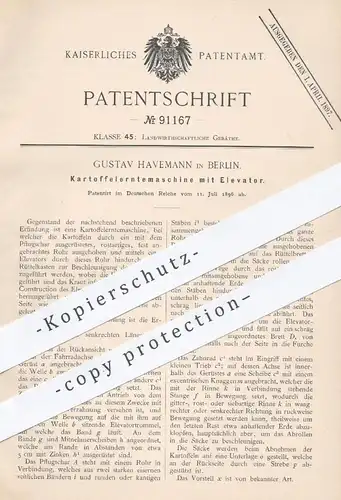 original Patent - Gustav Havemann , Berlin , 1896 , Kartoffelerntemaschine mit Elevator , Kartoffeln , Erntemaschine !!
