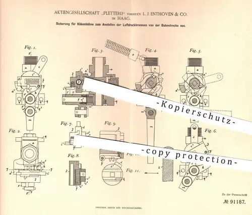 original Patent - Pletterij AG / L. J. Enthoven & Co. , Haag , 1896 , Kükenhahn für Bremsen an Eisenbahnen | Eisenbahn !