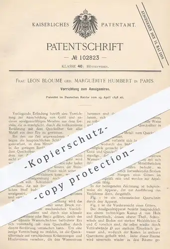 original Patent - Leon Bloume geb. Marguerite Humbert , Paris  1898 , Amalgamieren | Erze , Metalle , Gold , Quecksilber
