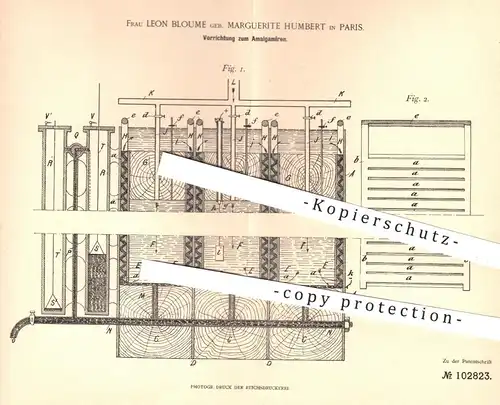 original Patent - Leon Bloume geb. Marguerite Humbert , Paris  1898 , Amalgamieren | Erze , Metalle , Gold , Quecksilber