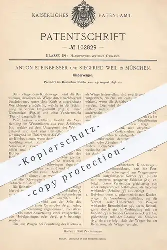 original Patent - Anton Steinbeisser u. Siegfried Weil in München , 1898 , Kinderwagen | Wagen , Wiege , Kinderwiege !