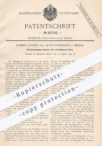 original Patent - Robert Collin , Alvin Sussmann , Berlin , 1894 , Petroleumlampen - Kocher | Herd , Petroleum , Kochen