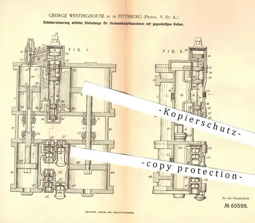 original Patent - George Westinghouse , Pittsburg , Pennsylvania USA , 1890 , Schiebersteuerung für Dampfmaschinen !!!