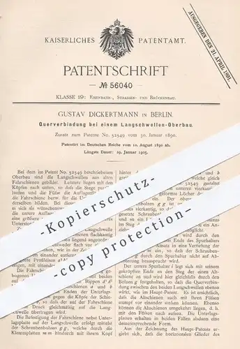 original Patent - G. Dickertmann , Berlin , 1890 , Querverbindung bei Langschwellen - Oberbau | Straßenbahn , Eisenbahn