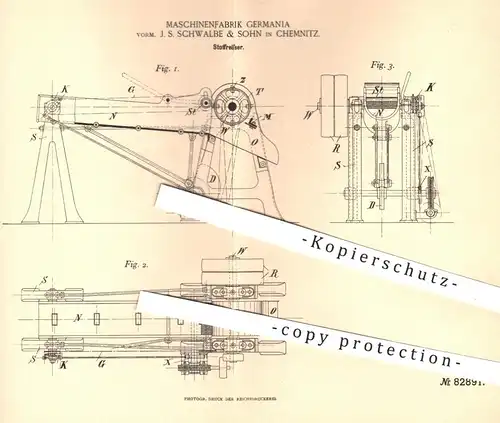 original Patent - Maschinenfabrik Germania / J. S. Schwalbe & Sohn , Chemnitz , 1895 , Stoffreißer | Zellstoff , Papier