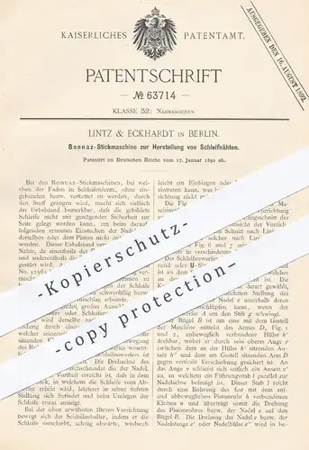 original Patent - Lintz & Eckhardt in Berlin , 1892 , Bonnaz - Stickmaschine für Schleifnähte | Sticken , Nähmaschine !!