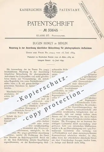 original Patent - Eugen Himly , Berlin 1885 , künstliche Beleuchtung für Fotografie | Kamera , Fotograf , Fotografieren