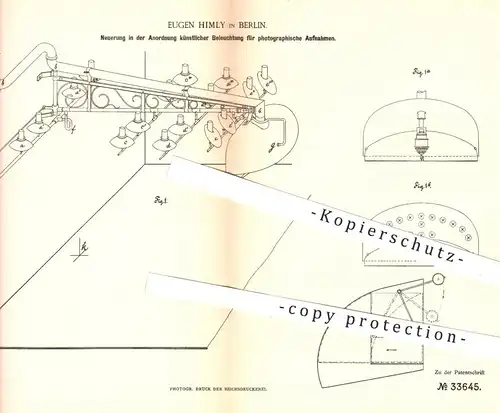 original Patent - Eugen Himly , Berlin 1885 , künstliche Beleuchtung für Fotografie | Kamera , Fotograf , Fotografieren