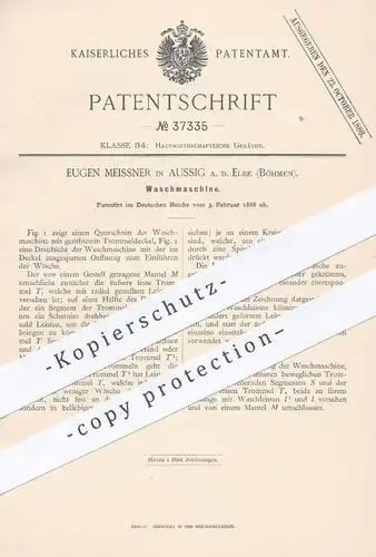 original Patent - Eugen Meissner , Aussig / Elbe , Böhmen , 1886 , Waschmaschine , Waschmaschinen | Waschen , Wäsche !