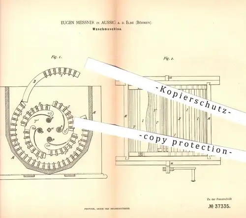 original Patent - Eugen Meissner , Aussig / Elbe , Böhmen , 1886 , Waschmaschine , Waschmaschinen | Waschen , Wäsche !