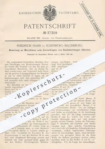 original Patent - F. Hahn , Sudenberg / Magdeburg , 1886 , Maschinen zum Zerschlagen von Bonbonstangen | Rocks , Zucker