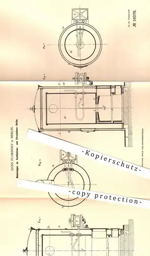 original Patent - Hans Florinsky , Berlin , 1881 , Ventilations- u. Zirkulations- Öfen | Ofen , Ofenbauer , Heizung !!!