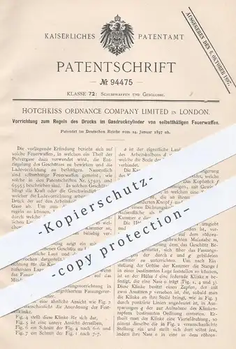 original Patent - Hotchkiss Ordnance Company Limited , London 1897 , Regelung von Druck in Waffen , Gewehre | Feuerwaffe