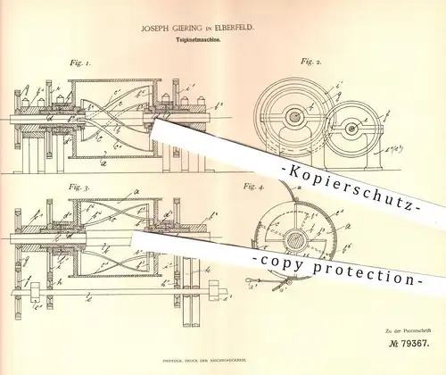 original Patent - Joseph Giering , Elberfeld , 1894 , Teigknetmaschine | Teig kneten | Brot , Bäcker , Bäckerei , Backen