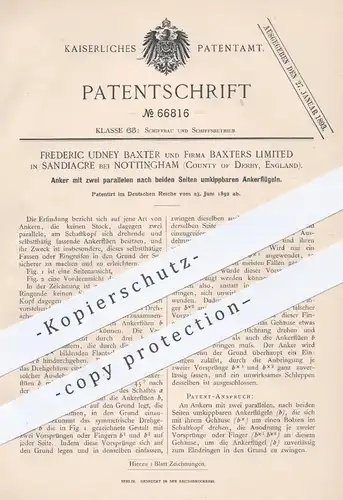 original Patent - Frederic Udney Baxter , Baxters Limited , Sandiacre Nottingham Derby, England , 1892 , Anker , Schiffe