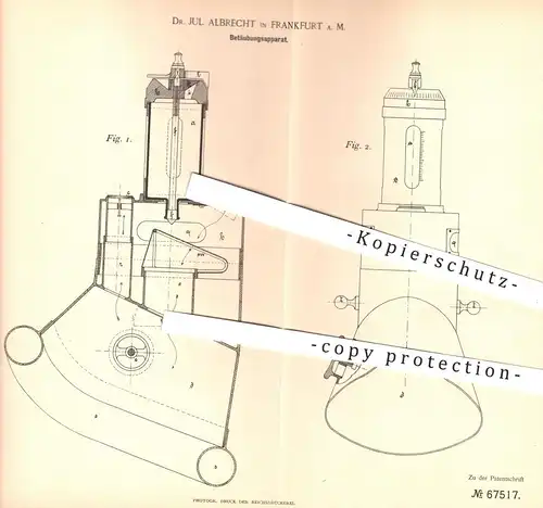 original Patent - Dr. J. Albrecht , Frankfurt / Main , 1892 , Apparat zum Betäuben | Betäubung , Medizin , Arzt , Ärzte