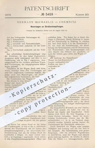 original Patent - Hermann Michaelis , Chemnitz , 1878 , Straßendampfwagen | Eisenbahnen , Eisenbahn , Straßenbahn !!