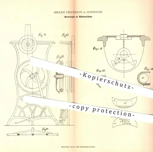 original Patent - Adolph Freckmann , Hannover , 1880 , Nähmaschine , Nähmaschinen | Nähen , Schneider , Schneiderei !!