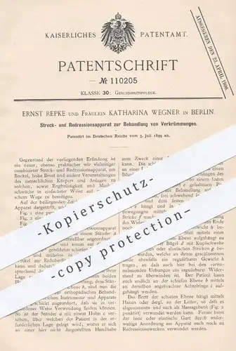 original Patent - E. Repke , K.Wegner , Berlin , 1899 , Strecken u. Korrektur von körperlichen Verkrümmungen | Medizin !