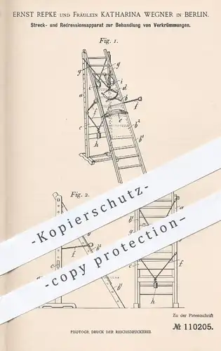 original Patent - E. Repke , K.Wegner , Berlin , 1899 , Strecken u. Korrektur von körperlichen Verkrümmungen | Medizin !