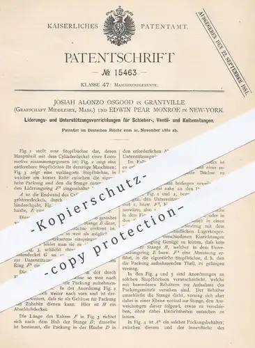 original Patent - Josiah Alonzo Osgood , Grantville Middlesex | Edwin Pear Monroe , New York , 1880 , Kolben , Ventil !!