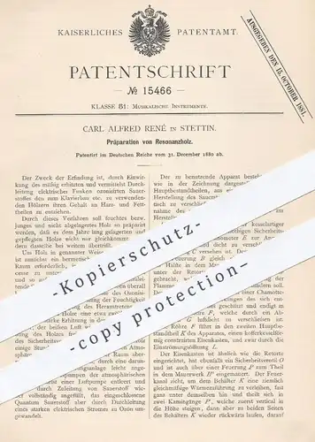 original Patent - Carl A. René , Stettin , 1880 , Präparation von Resonanzholz | Resonanzboden , Klavier , Klavierbauer