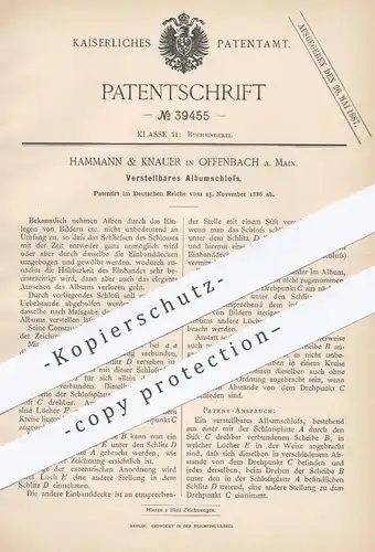 original Patent - Hammann & Knauer , Offenbach / Main , 1886 , Albumschloss | Schloss für Alben , Bücher | Buchbinder !!