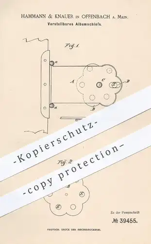 original Patent - Hammann & Knauer , Offenbach / Main , 1886 , Albumschloss | Schloss für Alben , Bücher | Buchbinder !!