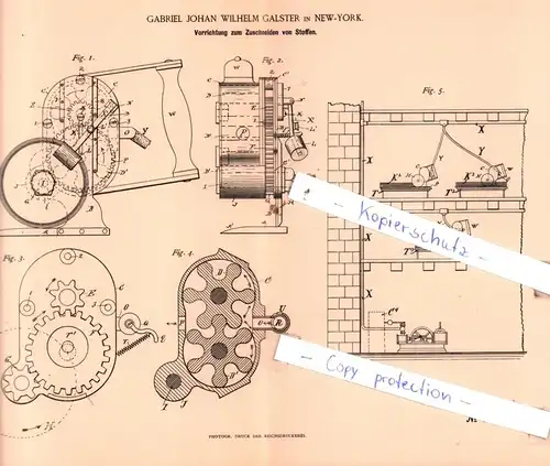 original Patent - Gabriel Johan Wilhelm Galster in New-York , 1888 , Vorrichtung zum Zuschneiden von Stoffen !!!