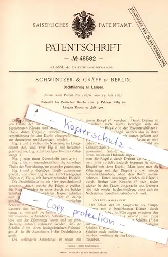 original Patent - Schwintzer & Gräff in Berlin , 1889 , Dochtführung an Lampen !!!