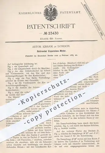 original Patent - Astor Kissam , London , 1883 , Rotierender Expansions - Motor | Motoren , Rotation , Pumpe , Pumpen !!