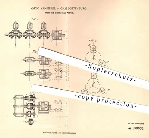 original Patent - Otto Kammerer , Berlin Charlottenburg , 1900 , Kran mit elektrischem Antrieb | Kräne , Motor , Motoren