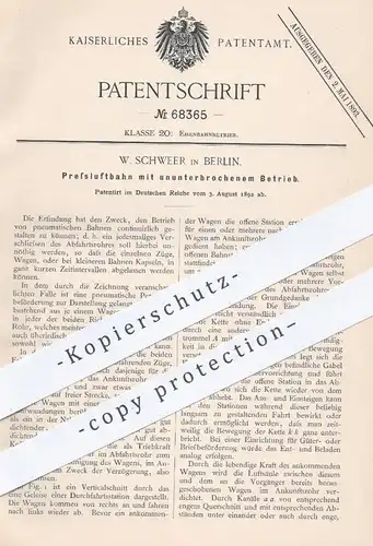 original Patent - W. Schweer , Berlin , 1892 , Pressluftbahn mit ununterbrochenem Betrieb | Eisenbahn , Eisenbahnen !!!