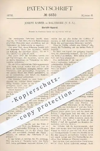 original Patent - Joseph Raiber , Baltimore USA 1878 , Apparat zum Bier kühlen | Brauerei , Gähren , Maische , Kühlung !