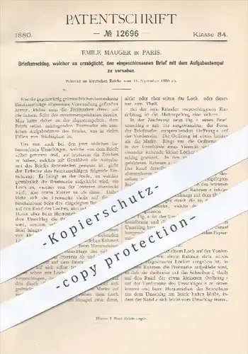original Patent - Emile Mauger in Paris , 1880 , Briefumschlag | Kuvert , Brief , Briefe , Post , Briefmarken , Papier !