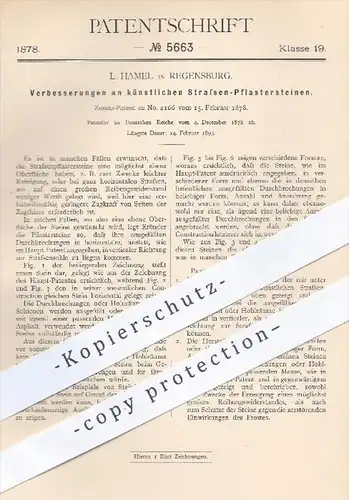 original Patent - L. Hamel , Regensburg , 1878 , künstliche Straßen - Pflastersteine | Stein , Steine , Straßenbau !!!