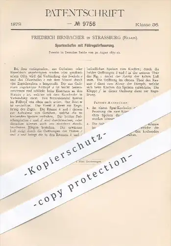 original Patent - Fr. Birnbacher , Stassburg , Elsass , 1879 , Sparkochofen mit Füllregulierfeuerung | Kochherd , Ofen !