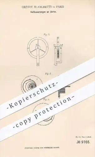 original Patent - Oreste Blanchetti in Paris , 1879 , Uhr , Uhren | Unruhen , Uhrmacher , Uhrwerk , Taschenuhr , Wecker