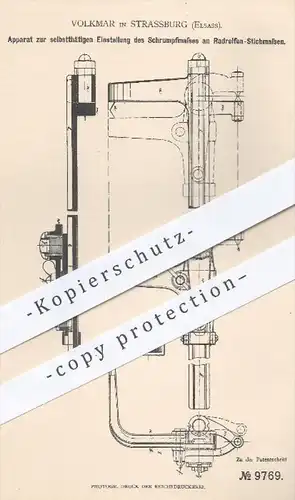 original Patent - Volkmar , Strassburg , Elsass , 1879 , Schrumpfmaß an Radreifen - Stichmaßen | Reifen , Räder , Rad !!