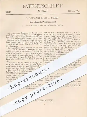 original Patent - G. Golliasch & Co. in Berlin , 1879 , Zigarettenwickel - Taschenapparat | Zigaretten , Tabak , Rauchen