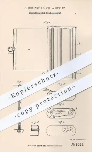 original Patent - G. Golliasch & Co. in Berlin , 1879 , Zigarettenwickel - Taschenapparat | Zigaretten , Tabak , Rauchen