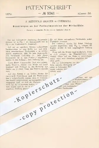 original Patent - F. Reinhold Brauer , Chemnitz  1879 , Petinetmaschine der Wirkstühle | Wirkstuhl , Jacquard , Stricken