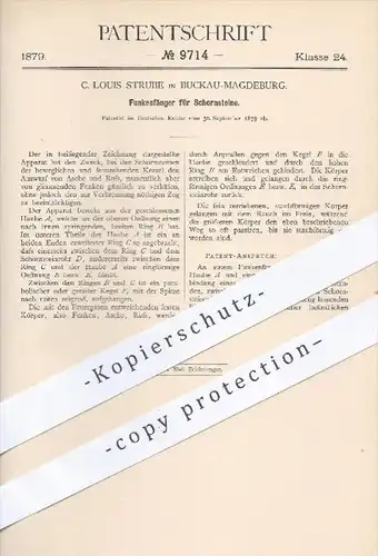 original Patent - C. Louis Strube , Buckau Magdeburg , 1879 , Funkenfänger für Schornsteine | Schornsteinfeger , Ofen !!