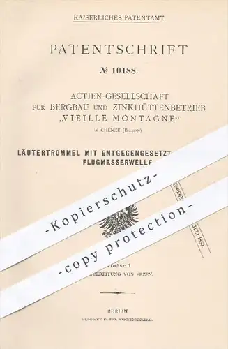 original Patent - AG für Bergbau & Zinkhüttenbetrieb Vieille Montagne , Chênée Belgien , 1880 , Läutertrommel | Erze !!