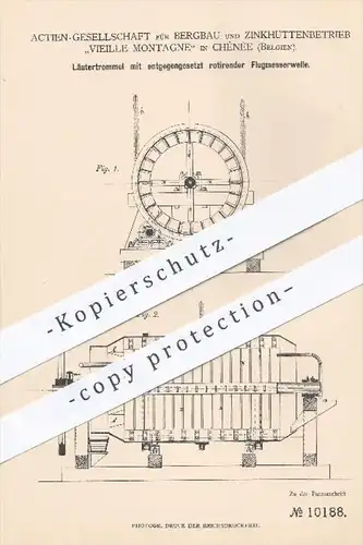 original Patent - AG für Bergbau & Zinkhüttenbetrieb Vieille Montagne , Chênée Belgien , 1880 , Läutertrommel | Erze !!