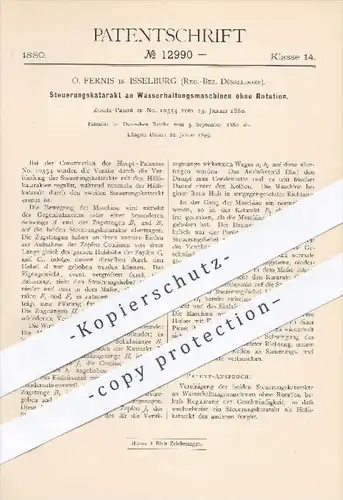 original Patent - O. Fernis , Isselburg Düsseldorf , 1880 , Steuerungskatarakt an Wasserhaltungsmaschinen ohne Rotation