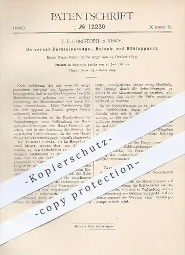 original Patent - J. E. Christoph , Nisky 1880 , Apparat zum Zerkleinern , Maischen , Kühlen | Maische , Bier , Brauerei