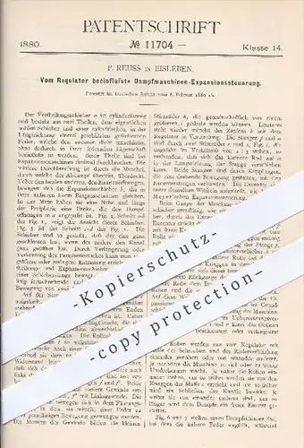 original Patent - P. Reuss , Eisleben , 1880 , Vom Regulator beeinflusste Dampfmaschinen - Expansionssteuerung !!!