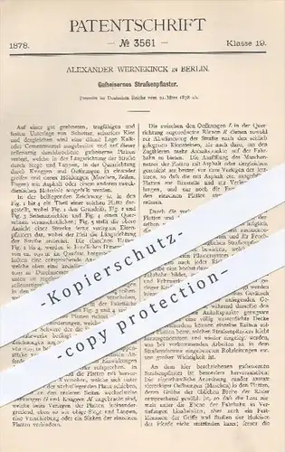 original Patent - Alexander Wernekinck in Berlin , 1878 , Gusseisernes Straßenpflaster | Gusseisen , Straße , Straßenbau