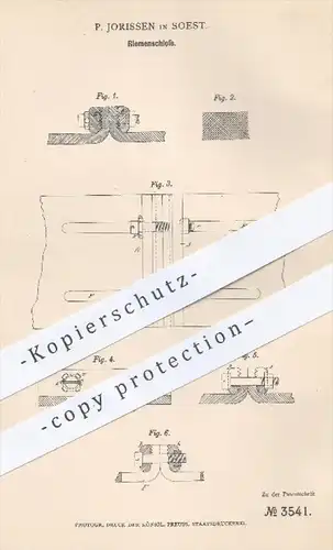 original Patent - P. Jorissen in Soest , 1878 , Riemenschloss | Riemen , Schloss , Riemenscheiben , Maschinen !!!